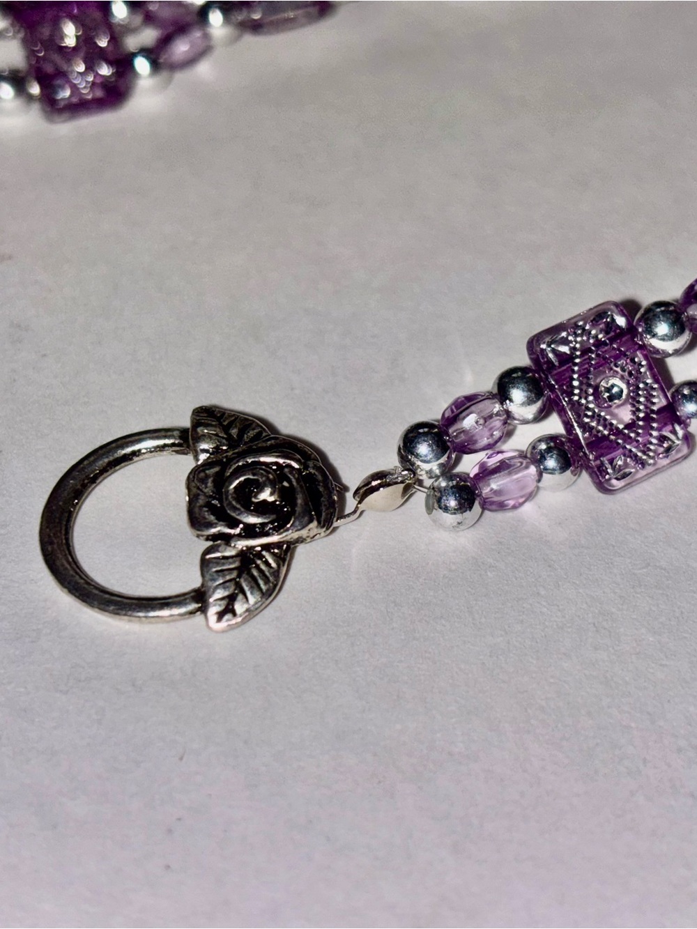 Amethyst Bracelet with Decorative Square Accents - Picture 2 of 4